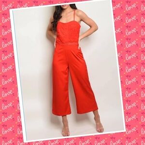 Chicways Red Lace Jumpsuit w/Adjustable Straps
